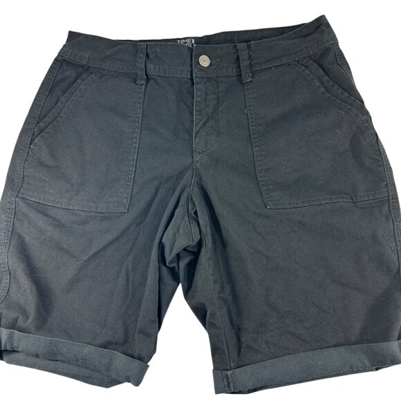 Time and Tru Womens Shorts Size 10 Black Cuffed Casual Stretch Mid Rise Casual - Picture 1 of 6